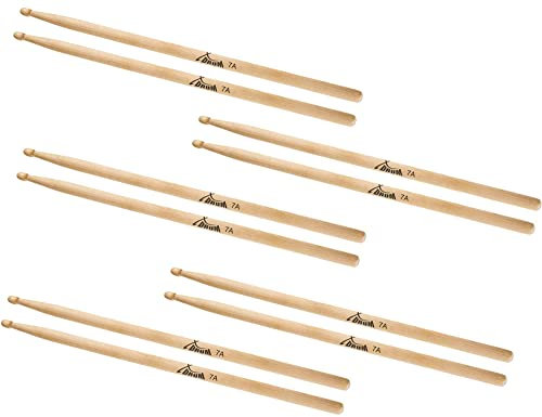5 Paar XDrum Schlagzeug Sticks 7A Wood Tip (tropfenförmiger Holzkopf, Länge: ca. 392 mm)
