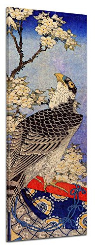 Bilderdepot24 Bild auf Leinwand | Katsushika Hokusai Falke und Kirschblüten in 30x90 cm als Wandbild | Wand-deko Dekoration Wohnung alte Meister | 180191-30x90