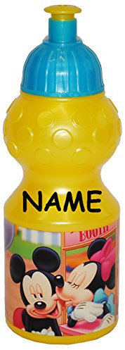 alles-meine.de GmbH Trinkflasche - Mickey Maus - incl. Name - Flasche für 400 ml - Leichter Kunststoff/Plastik - für Mädchen & Jungen - Kinder - auslaufsicher/Fahrradflas..