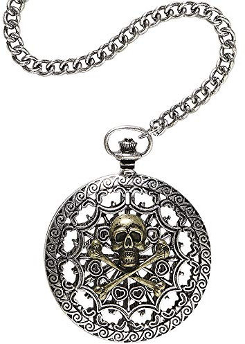 WIDMANN Taschenuhr mit Kette Totenkopf Luxus Unisex-Erwachsene, Grau, Einheitsgröße, vd-wdm46752