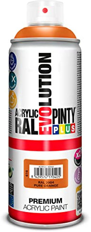 Pintura spray Acrílica Brillo PINTYPLUS EVOLUTION 520cc Pure orange Ral 2004, Estándar