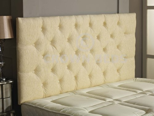 CROWNBEDSUK Chesterfield-Kopfteil mit Strasssteinen, 70 cm, 90 cm, 120 cm, 140 cm, 182 cm. Cremefarben, einfarbiger, Stoff, 152 cm, King-Size-Doppelbett, Knöpfe