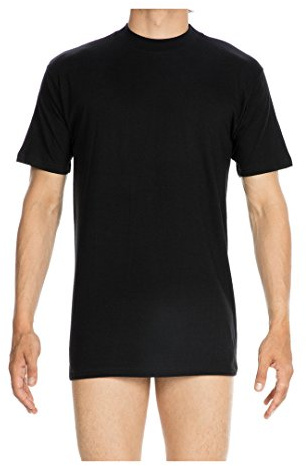 HOM 2 x T-Shirt Rundhals Unterhemd Shirts Herren Rundstuhlware schwarz