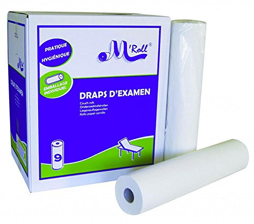 Draps d'examen point à point pure ouate 2x17.5g/m² - Carton de 9 rouleaux - 2 plis - 135 formats 50x35cm - J226PMR- Certifié France Medical Industrie