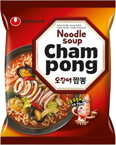 Nongshim Champong Instantnudelsuppe, 20 x 124g Multipack | Koreanische Instant-Nudelsuppe, schnell zubereitet in Minuten, ideal als Snack oder vollwertige Mahlzeit