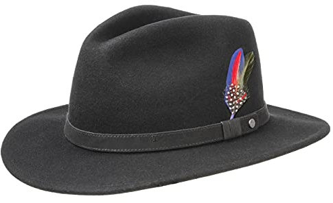 Stetson Yutan Filzhut Damen Herren Winterhut aus Wollfilz Asahi Guard Schmutz- und Wasserabweisend Outdoor knautschbar Traveller Sommer Winter schwarz S (54-55 cm)