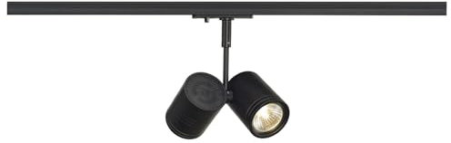 SLV BIMA | LED Strahler 1-Phasen, Dreh- und schwenkbarer Schienen-Strahler, Deckenstrahler, Deckenleuchte, Schienensystem, Innenleuchte | 2xGU10, inkl. 1Phasen-Adapter, Schwarz