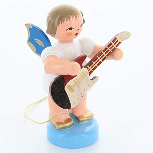 Engel mit E-Gitarre - Blaue Flügel - stehend - 6cm / Weihnachtsengel - Original Erzgebirge Engel -Kunstgewerbe Uhlig