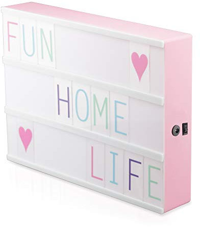 Half & Half Pink A4 Cinematic Lightbox Includes 85pcs Letters Cards, Battery or USB Powered, Christmas Decoration, Child Bedroom Illuminated Light Up Box Sign (Pink)