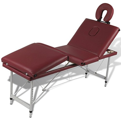 Anself Massageliege 4 Zonen Massagetisch Massagebank mit Aluminiumrahmen Faltbar Rot
