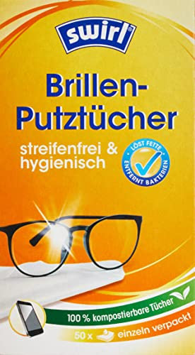 Swirl Brillen-Putztücher - alkoholhaltige feuchte Brillenreinigungstücher mit Anti-Beschlag-Effekt für klare Sicht, 1 x 50 Stück
