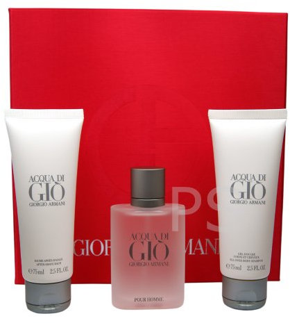 Giorgio Armani Acqua di Gio Homme Set mit 2x Pflege (Set mit 2 x Pflege, bestehend aus 50ml Eau de Toilette + 75ml After Shave Balm + 75ml Shower Gel)
