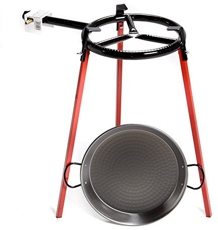 38cm Polished Steel Spanish Paella Pan & 30cm Gas Burner Kit/Set