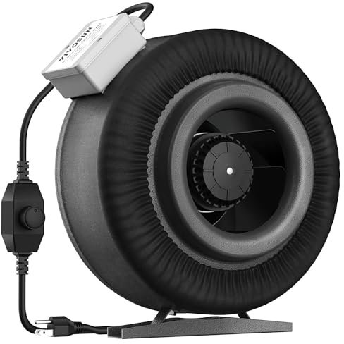 VIVOSUN Z8 Ventilateur de conduit en ligne de 20,3 cm, 740 CFM avec contrôleur de vitesse variable pour tente de culture, ventilation de jardin intérieur, noir