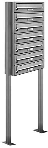 AL Briefkastensysteme 7er V2A Edelstahl Stand Briefkasten rostfrei als 7 Fach Briefkastenanlage Freistehend DIN A4 in Postkasten Design modern