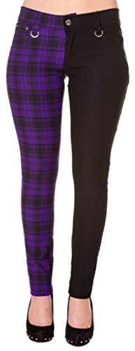 Banned Tartan Karo Emo Punk Geteilte Beine Lila Enge Hose Für Damen - (L - 40)