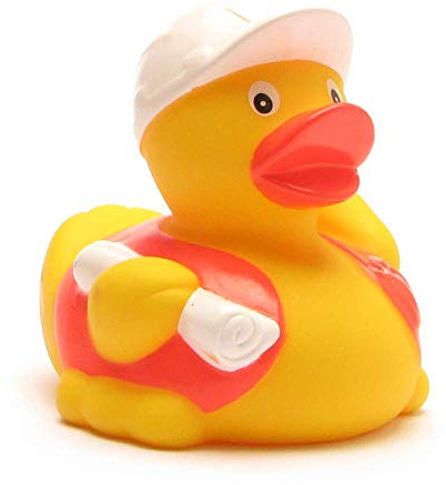 DUCKSHOP I Badeente Polier Bauleiter I Quietscheente I L: 7,5 cm I Quietscheentchen I Geschenk für Bauarbeiter I Präsent Sammler