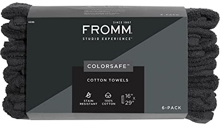 Fromm ColorSafe Haartücher für Friseure, Friseure, Spa, Fitnessstudio, 100% Baumwolle, bleichfest, 40,6 x 73,7 cm, 6 Stück, saugfähige, schmutzabweisende Handtücher zum Trocknen von lockigem, langem,