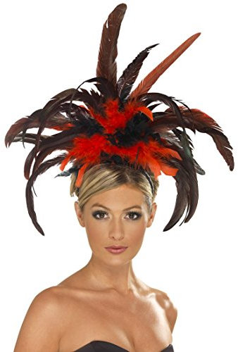 NET TOYS Burlesque Kopfschmuck schwarz-rot Rio Feder Haarband Can Can Showgirl Federhut Tänzerin Federnschmuck Kopfband Brasilien Haarschmuck