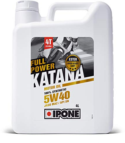 IPONE - Huile Moteur Moto 4 Temps 5W40 Full Power Katana - 100% Synthétique avec Esters – Passage de Vitesse Plus Fluide - 4L