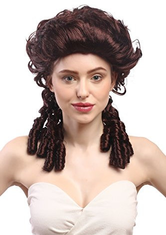 WIG ME UP - DH1009-ZA30 Perücke Damen Karneval Barock Renaissance Romantik Spiral Hofdame Locken toupiert Braun Kastanienbraun