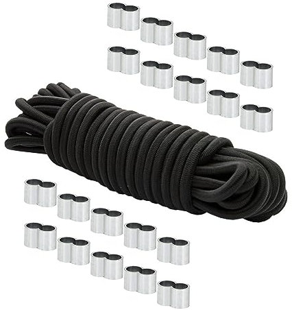 Dreamprint Expanderseil 8mm Schwarz 10m Seil Spannseil Planenseil Gummileine elastisches Gummiseil für Anhängerplane mit 20x Würgeklemmen