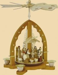 Richard Glässer Seiffen Weihnachtspyramide Christi Geburt, 27 cm hoch, Natur, original Erzgebirge