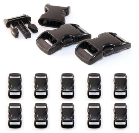 10er SET 3/8 Klickverschluss / Klippverschluss (Steckschließer) aus Kunststoff für Paracord Armbänder, Kordeln etc., 29mm x 10mm, Farbe: Schwarz - Marke Ganzoo ...