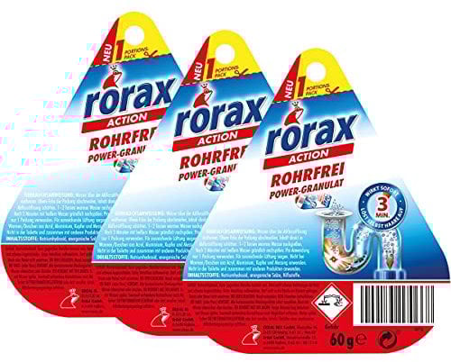 3x rorax Rohrfrei Power-Granulat Portionspack 60g - Wirkt sofort & löst selbst Haare auf