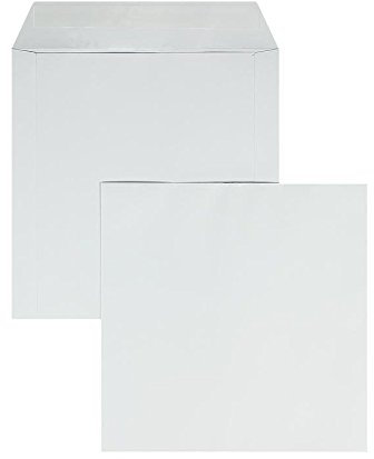 100 Stück, Briefumschläge, 215 x 215 mm, Haftklebung mit Abziehstreifen, Gerade Klappe, 120 g/qm Offset, Ohne Fenster, Weiß, Blanke Briefhüllen