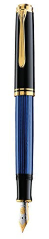 Pelikan Souverän M400 Füllfederhalter, Schwarz-Blau, 14K Goldfeder B, Kolbenfüller mit Geschenk-Etui
