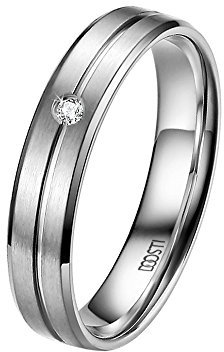 DOOSTI Trauring/Ehering/Partnerring aus 585/- Weißgold mit Brillant - inkl. Gratis Gravur