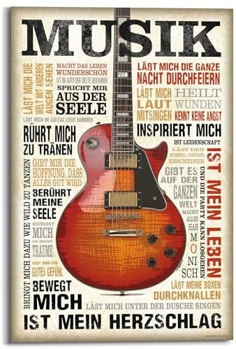 REINDERS Wandbild, Musik ist Leidenschaft, Hobbyraum, Poster, Wanddeko, Room Decor, Holz, Braun, 90x60cm