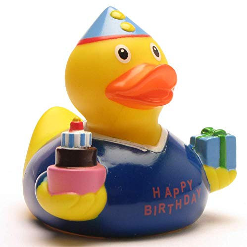 Badeente I Quietscheente I Geburtstags Junge I L: 8,5 cm I inkl. Badeenten-Schlüsselanhänger im Set