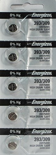 393 or 309 Energizer - 1 Pack of 5 Batteries. SR48W, AG5, LR754, SR754W Timex F Energizer 393