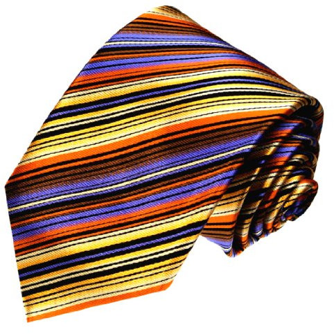 Lorenzo Cana - Designer Krawatte aus 100% Seide - violett orange schwarz gelb schmale Streifen - 84412