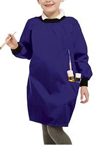 Childrens School Apron Painting Cooking Smock PU Coated Easy Wipe, Navy-Navy-08-10 Years