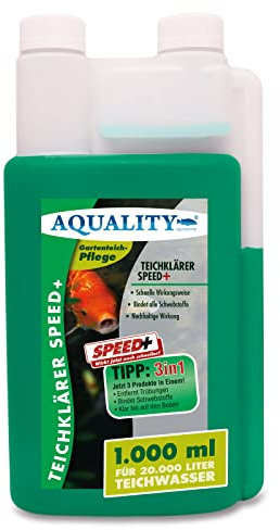AQUALITY TeichKlärer Speed+ 3in1 (Entfernt Trübungen, bindet Schwebstoffe im Gartenteich - Nachhaltige Wirkung, kristallklares Teichwasser - Teichklar), Inhalt:1 Liter