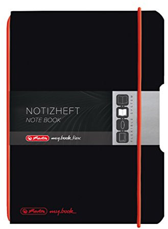 HerlitzBiegsames Notizbuch A6, austauschbares Leinencover mit Gummi-Bindung, 40 Seiten Kunststoff-Abdeckung Schwarz