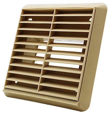 Kair Beige Louvred Wall Vent Grille 155mm External Dimension with 110mm x 54mm Rectangular Rear Spigot