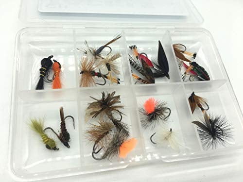 Fly Fishing for Trout BARBLESS MIXED SEASON SELECTION 20 Flies in set DRY WET NYMPH FREE Clip shut Fly Box