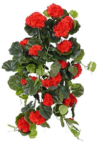 artplants.de Deko Geranienhänger Anton auf Steckstab, 130 Blätter, rot, 65cm, Ø 35cm - Künstliche Geranie