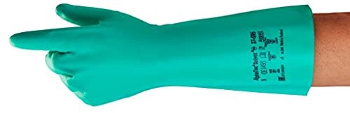 Solvex Ansell AlphaTec 37-695 Nitril-Handschuhe, Chemikalien-Schutz für Arbeiten in der Industrie, mit Chemikalien und Lebensmitteln, Arbeitshandschuhe Wiederverwendbar, Grün, Größe L (12 Paar)