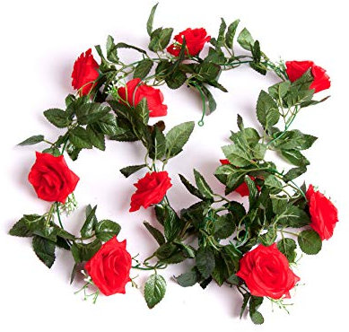 Best Artificial – Seiden-Blüten (TM), Rosen, 210 cm als Girlande zum Aufhängen, für Hochzeiten, Ranke, Blütenreihe rot
