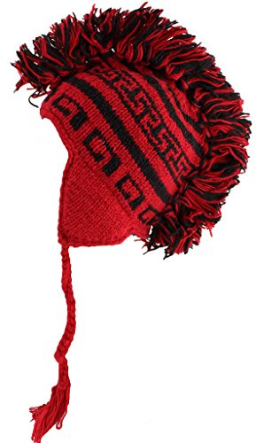 Loud Hats Mohawk Punk-Mütze mit Ohrenklappen, Wollstrick-Fleece, gefüttert, Rot und Schwarz, rot / schwarz, S/M (Kind)