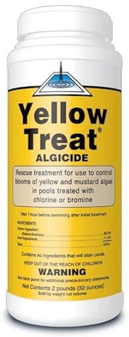 United Chemical's Yellow Treat Mustard Algaecide for Swimming Pool – Super Strength Algae Killer for Mustard & Yellow Algae in Saltwater & Chlorine, Above & Inground Pool Treatment | YT2-2LB