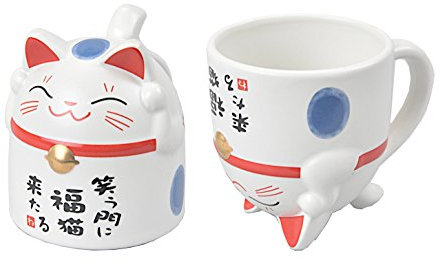 Tokyo Design Studio Mug Chat 8,5 x 9,8 cm Bleu, Porcelaine, 8,5 x 8,5 x 9,8 cm