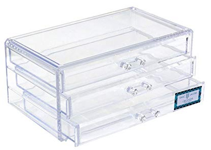 Isaac Jacobs Clear Acrylic 3-Drawer Stackable Jewelry Organizer, Cosmetic & Makeup Case with 3-Drawer Trays, Made for Bedroom, Bathroom, Countertop & Dresser