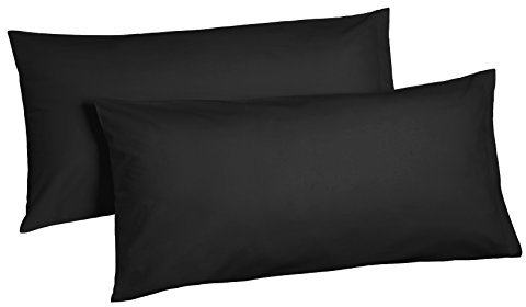 2x Teilig Renforcé Kissenhüllen Kissenbezug Kissenbezüge 100% Baumwolle (40 cm x 80 cm, Schwarz)