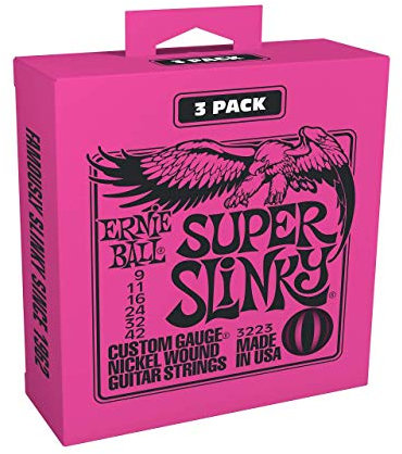 Ernie Ball P03223 Cuerdas para guitarra eléctrica 9-42, híbrido Slinky níquel Wound, paquete de 3